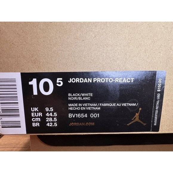 NIB MENS Jordan Proto React Black 2019 BV1654-001 Jumpman Size 10.5 and 11 main image 9